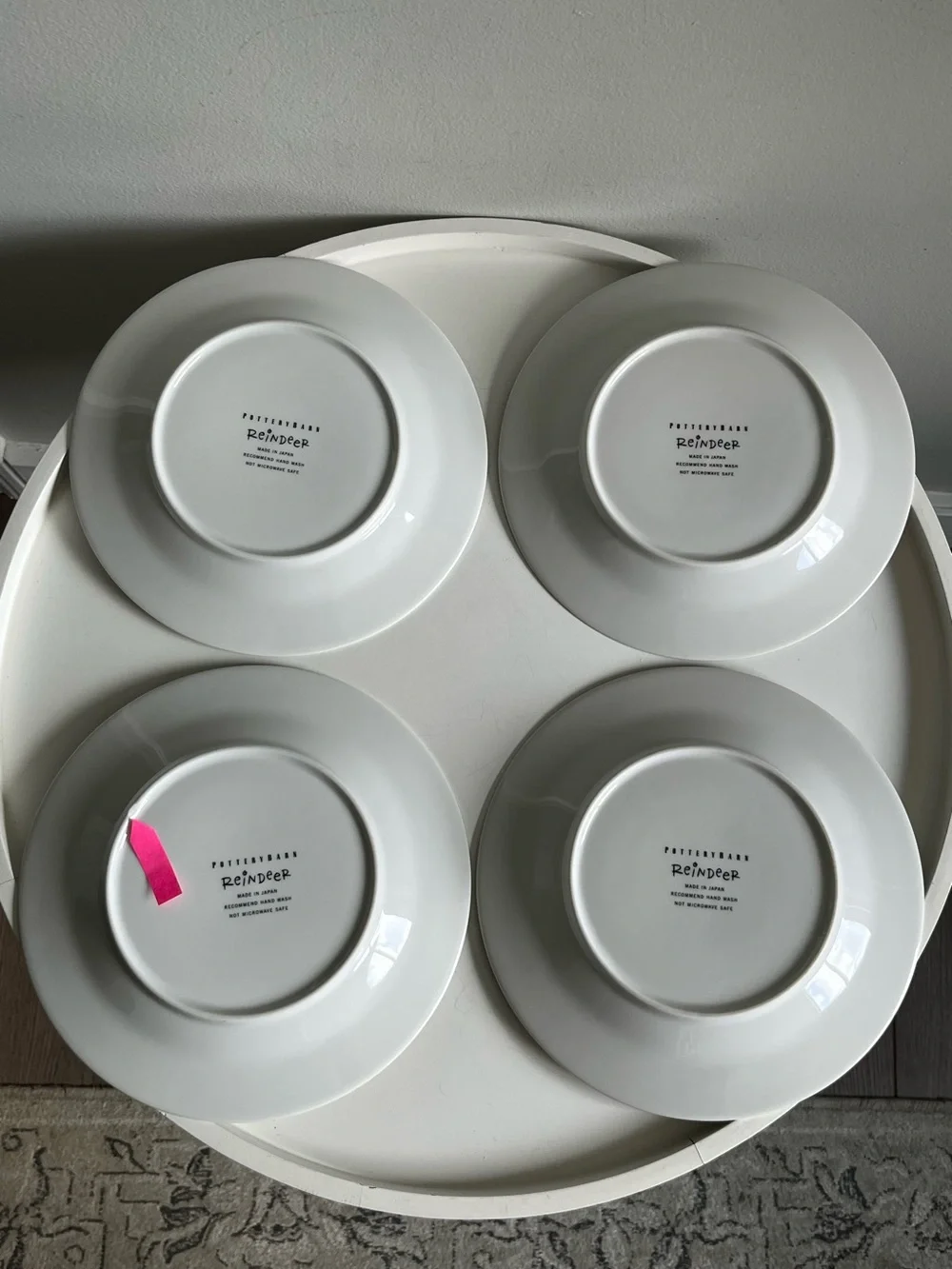 Lot of 4 Pottery Barn Christmas Reindeer Salad Plates Vintage